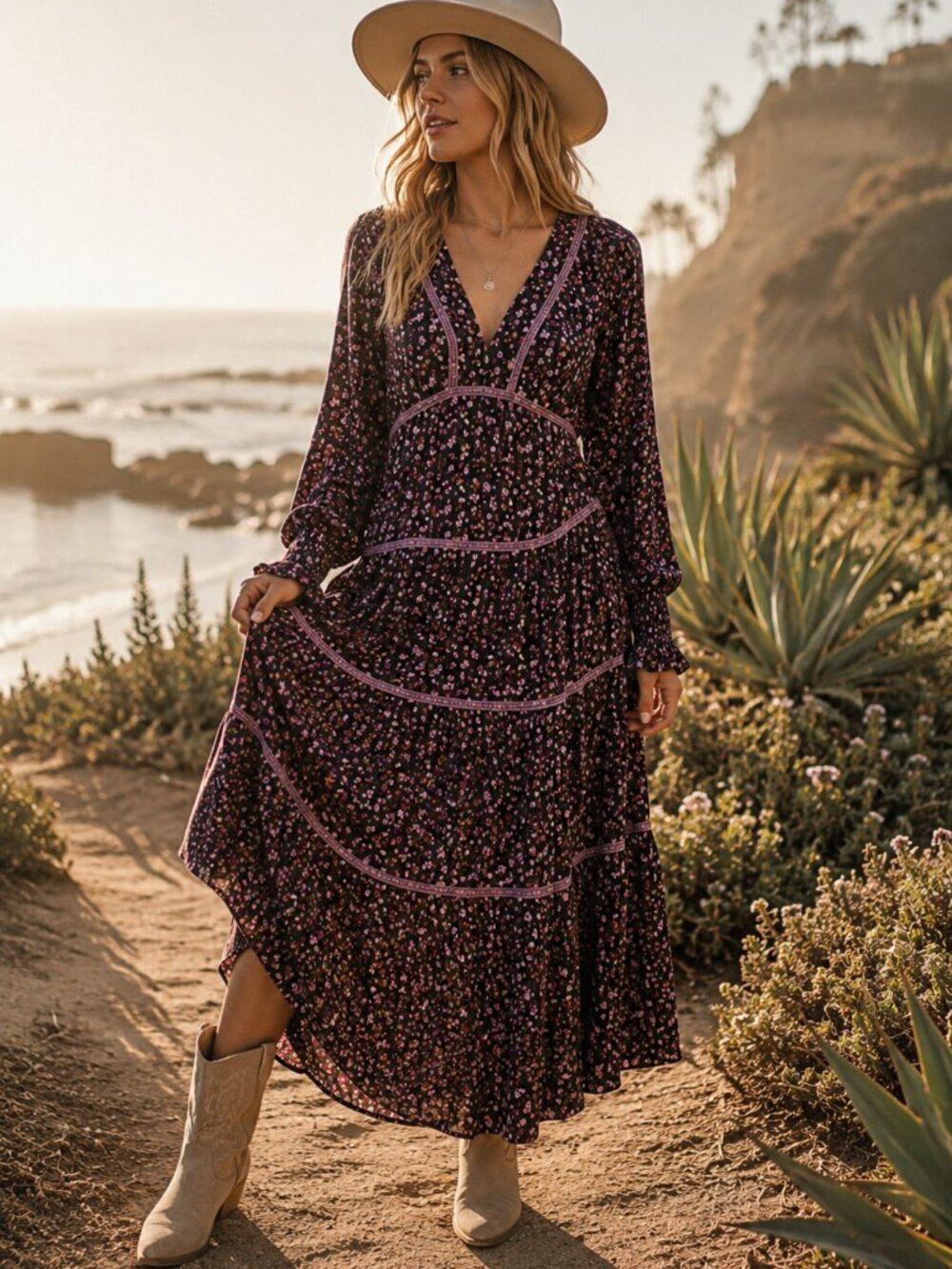 Free People Take A Little Time Floral Long Sleeve Maxi Dress